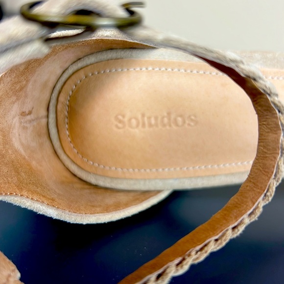 Soludos Braded Ankle Strap Beige/Cream Suede Faux Wood Heel Sandals - Si… - Picture 5 of 7